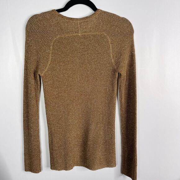 Marc by Marc Jacobs Womens Medium M Metallic Tarnished Brass Knit Sweater Crew - Picture 2 of 10